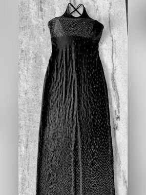 Black Maxi Halter Dress with Crisscross Back - stretch material